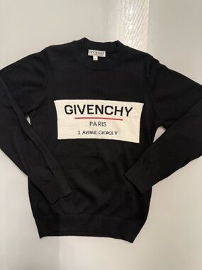 Givenchy Black Crewneck Sweater with White Logo Panel